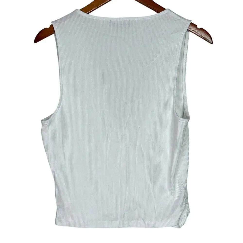 J. Crew Sleeveless Ruched Wrap Stretch Tank Top Vintage Soft Ribbed XL White